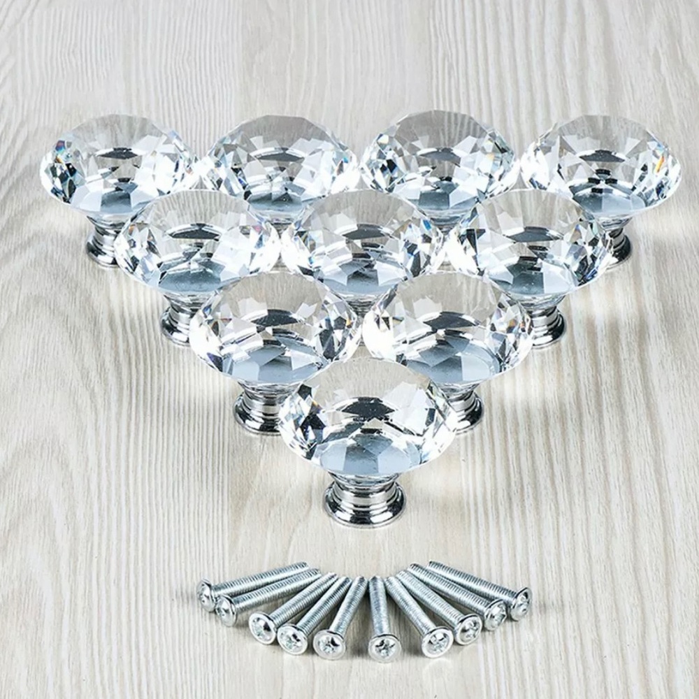 Crystal Glass Clear Door Knobs Drawer Handles 10p